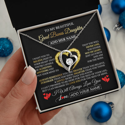 Forever Love Necklace 14K White Gold Finish | 2 | Personalized Beautiful Gift For Bonus Daughter From Step Mom Dad Graduation Necklace Great Stepdaughter Gifts Birthday Christmas Custom Gift Box Message Card | teecentury