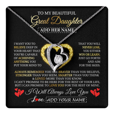 Forever Love Necklace 14K White Gold Finish | 1 | Personalized Beautiful Gift For Daughter From Mom Dad Mother Graduation Necklace Great Daughter Gifts Birthday Christmas Customized Gift Box Message Card | teecentury