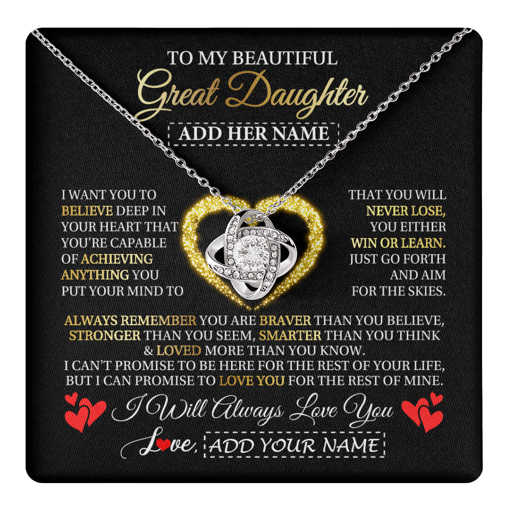 Love Knot Necklace 14K White Gold Finish | 1 | Personalized Beautiful Gift For Daughter From Mom Dad Mother Graduation Necklace Great Daughter Gifts Birthday Christmas Customized Gift Box Message Card | teecentury