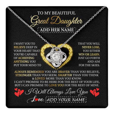 Love Knot Necklace 14K White Gold Finish | 1 | Personalized Beautiful Gift For Daughter From Mom Dad Mother Graduation Necklace Great Daughter Gifts Birthday Christmas Customized Gift Box Message Card | teecentury