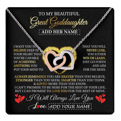 Interlocking Hearts Necklace Stainless Steel & Rose Gold Finish | 1 | Personalized Beautiful Gift For Goddaughter From Godmother Graduation Necklace Great Goddaughter Gifts Birthday Christmas Customized Gift Box Message Card | teecentury