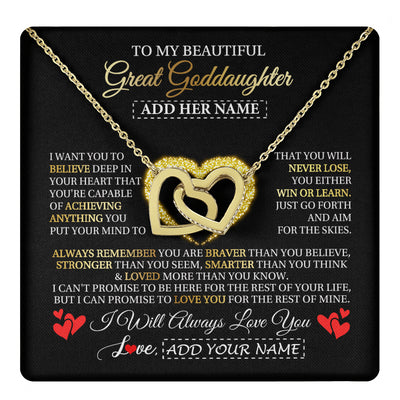 Interlocking Hearts Necklace 18K Yellow Gold Finish | 1 | Personalized Beautiful Gift For Goddaughter From Godmother Graduation Necklace Great Goddaughter Gifts Birthday Christmas Customized Gift Box Message Card | teecentury
