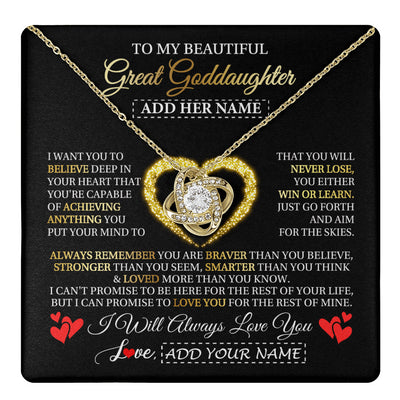 Love Knot Necklace 18K Yellow Gold Finish | 1 | Personalized Beautiful Gift For Goddaughter From Godmother Graduation Necklace Great Goddaughter Gifts Birthday Christmas Customized Gift Box Message Card | teecentury