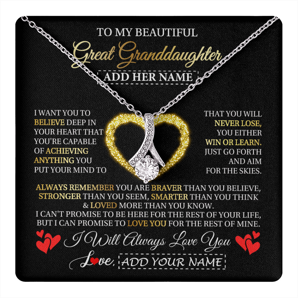 Alluring Beauty Necklace 14K White Gold Finish | 1 | Personalized Beautiful Gift For Granddaughter From Grandma Grandpa Graduation Necklace Great Granddaughter Gifts Birthday Christmas Gift Box Message Card | teecentury