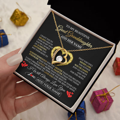 Forever Love Necklace 18K Yellow Gold Finish | 2 | Personalized Beautiful Gift For Granddaughter From Grandma Grandpa Graduation Necklace Great Granddaughter Gifts Birthday Christmas Gift Box Message Card | teecentury