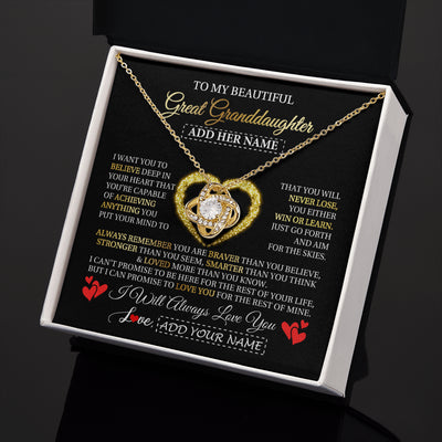 Love Knot Necklace 18K Yellow Gold Finish | 2 | Personalized Beautiful Gift For Granddaughter From Grandma Grandpa Graduation Necklace Great Granddaughter Gifts Birthday Christmas Gift Box Message Card | teecentury