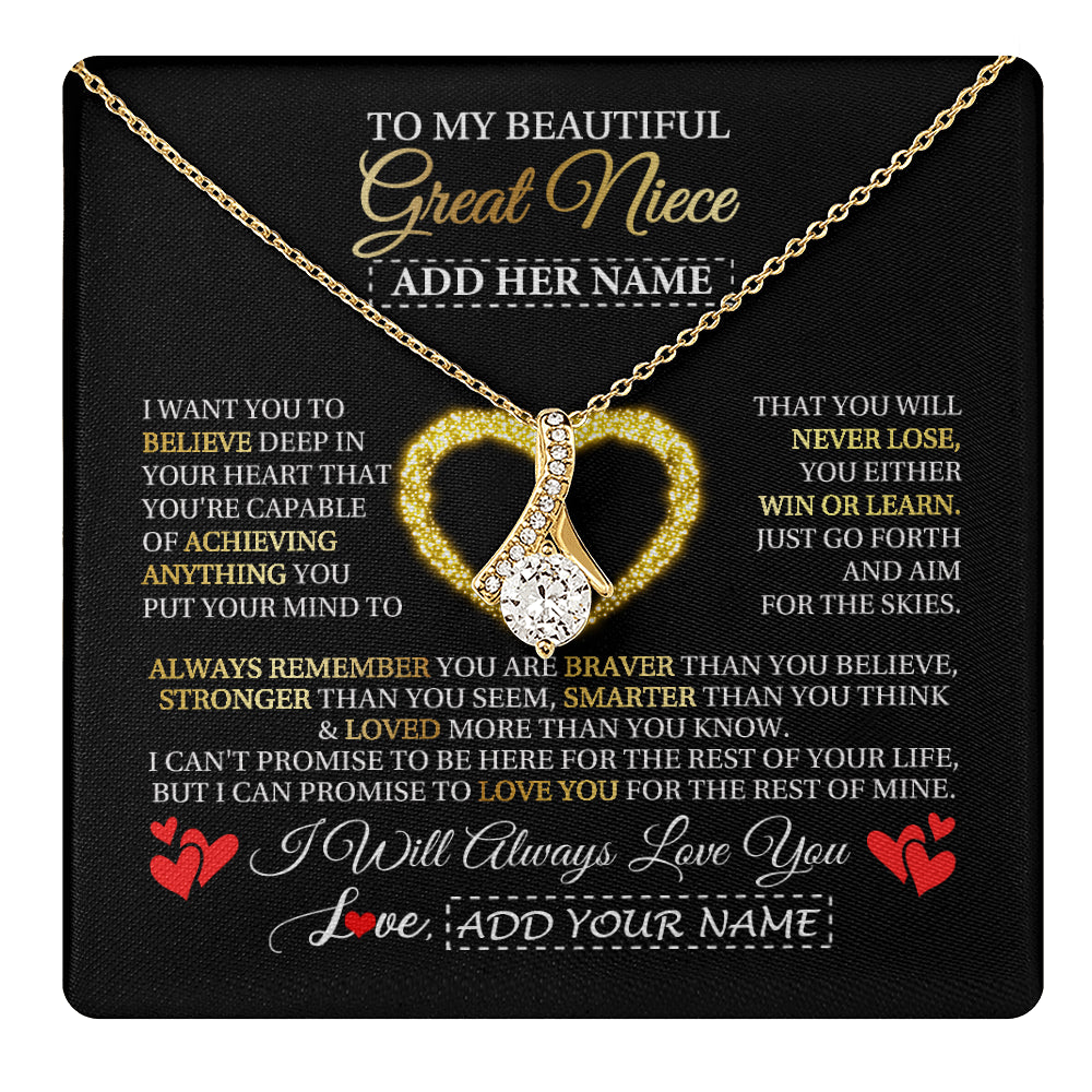 Alluring Beauty Necklace 18K Yellow Gold Finish | 1 | Personalized Beautiful Gift For Niece From Aunt Uncle Auntie Graduation Necklace Great Niece Gifts Birthday Christmas Customized Gift Box Message Card | teecentury