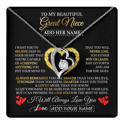 Forever Love Necklace 14K White Gold Finish | 1 | Personalized Beautiful Gift For Niece From Aunt Uncle Auntie Graduation Necklace Great Niece Gifts Birthday Christmas Customized Gift Box Message Card | teecentury