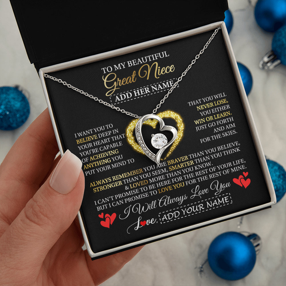 Forever Love Necklace 14K White Gold Finish | 2 | Personalized Beautiful Gift For Niece From Aunt Uncle Auntie Graduation Necklace Great Niece Gifts Birthday Christmas Customized Gift Box Message Card | teecentury