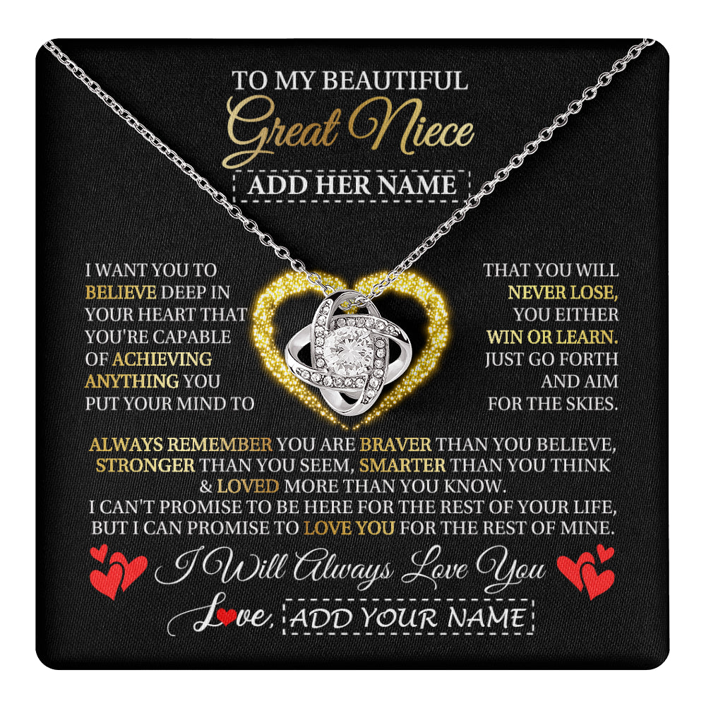 Love Knot Necklace 14K White Gold Finish | 1 | Personalized Beautiful Gift For Niece From Aunt Uncle Auntie Graduation Necklace Great Niece Gifts Birthday Christmas Customized Gift Box Message Card | teecentury