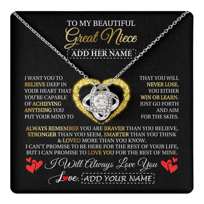 Love Knot Necklace 14K White Gold Finish | 1 | Personalized Beautiful Gift For Niece From Aunt Uncle Auntie Graduation Necklace Great Niece Gifts Birthday Christmas Customized Gift Box Message Card | teecentury