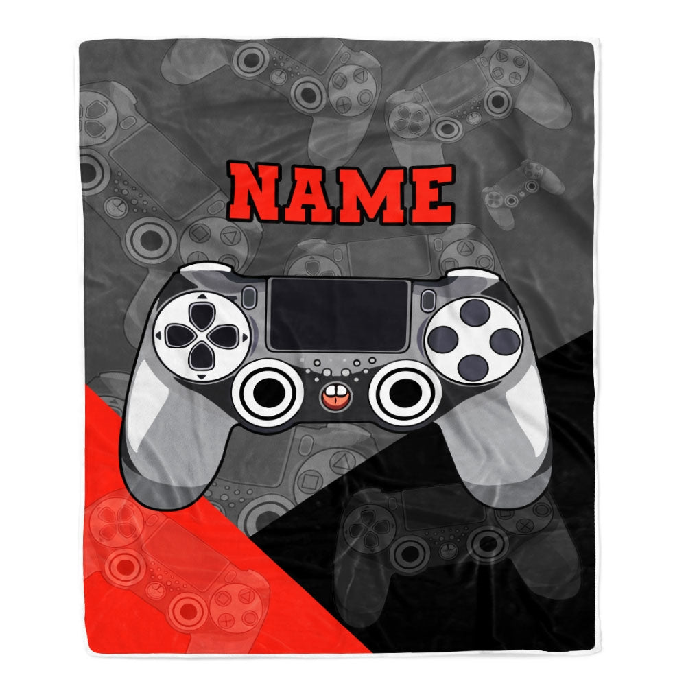 Personalized Bedding Gaming Blanket Custom Name Red Black Video Game Controller Gamer Blanket for Boys Girls Son Men Birthday Christmas Fleece Throw Blanket | teecentury