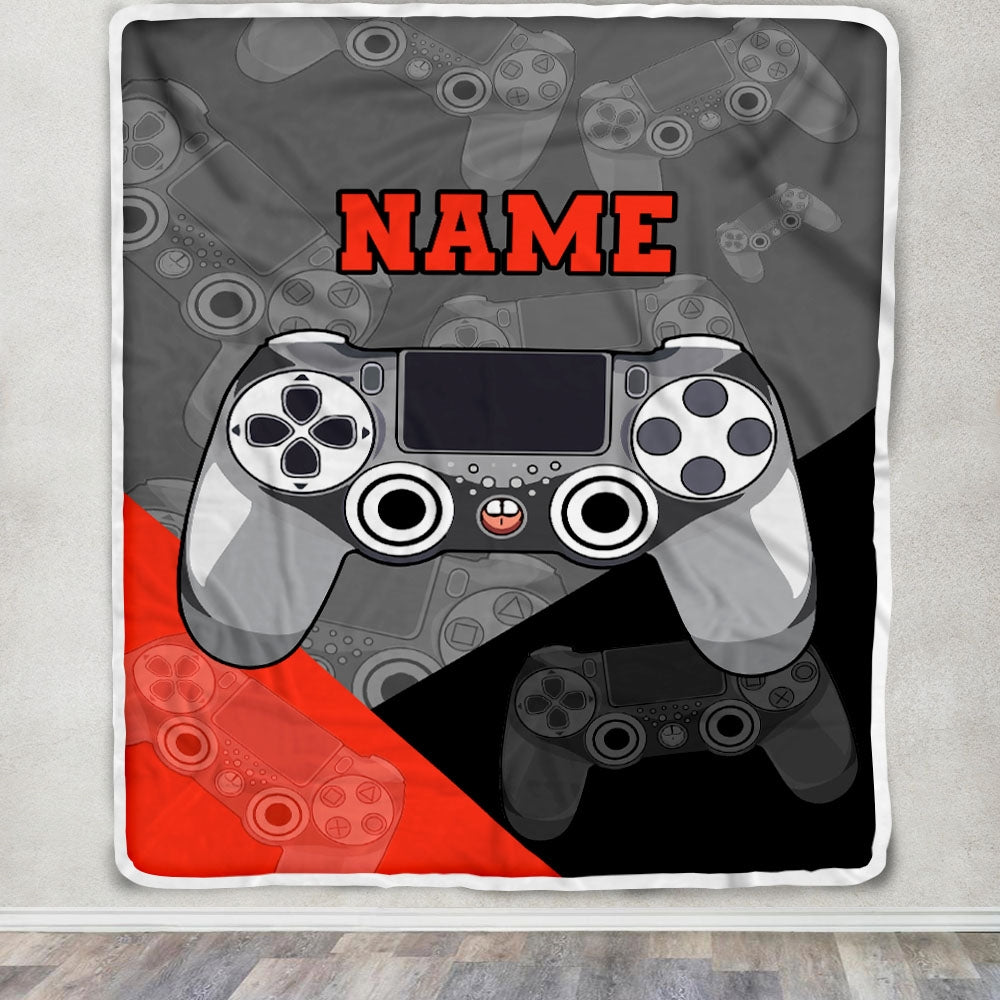 Personalized Bedding Gaming Blanket Custom Name Red Black Video Game Controller Gamer Blanket for Boys Girls Son Men Birthday Christmas Fleece Throw Blanket | teecentury