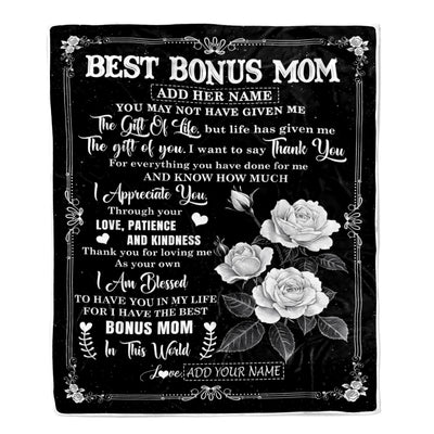 Personalized Best Bonus Mom Gifts Blanket Happy Mother's Day Gift For Step Mom Meaningful Family Quote Stepmom Birthday Christmas Custom Fleece Throw Blanket | teecentury