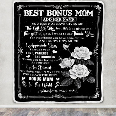 Personalized Best Bonus Mom Gifts Blanket Happy Mother's Day Gift For Step Mom Meaningful Family Quote Stepmom Birthday Christmas Custom Fleece Throw Blanket | teecentury