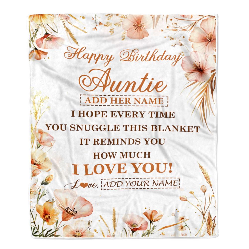 Personalized Birthday Gifts For Auntie Gifts From Niece Nephew Blanket Yellow Happy Birthday Auntie Unique Gifts Bday Customized Fleece Throw Blanket | teecentury
