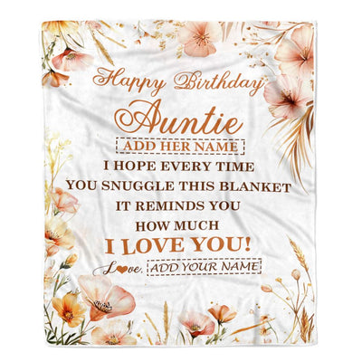 Personalized Birthday Gifts For Auntie Gifts From Niece Nephew Blanket Yellow Happy Birthday Auntie Unique Gifts Bday Customized Fleece Throw Blanket | teecentury