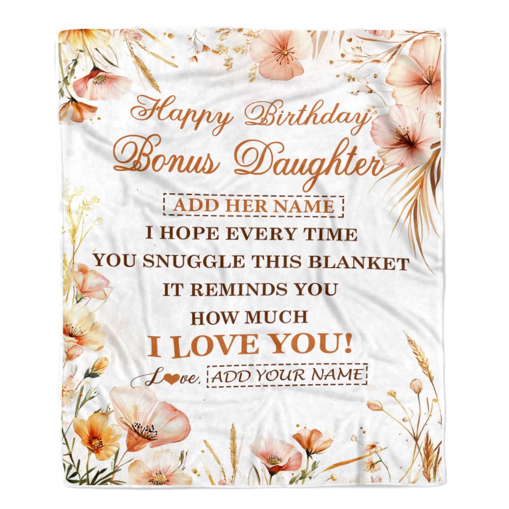 Personalized Birthday Gifts For Bonus Daughter Gifts From Mom Dad Blanket Yellow Happy Birthday Stepdaughter Unique Gifts Bday Customized Fleece Blanket | teecentury