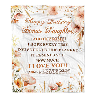 Personalized Birthday Gifts For Bonus Daughter Gifts From Mom Dad Blanket Yellow Happy Birthday Stepdaughter Unique Gifts Bday Customized Fleece Blanket | teecentury