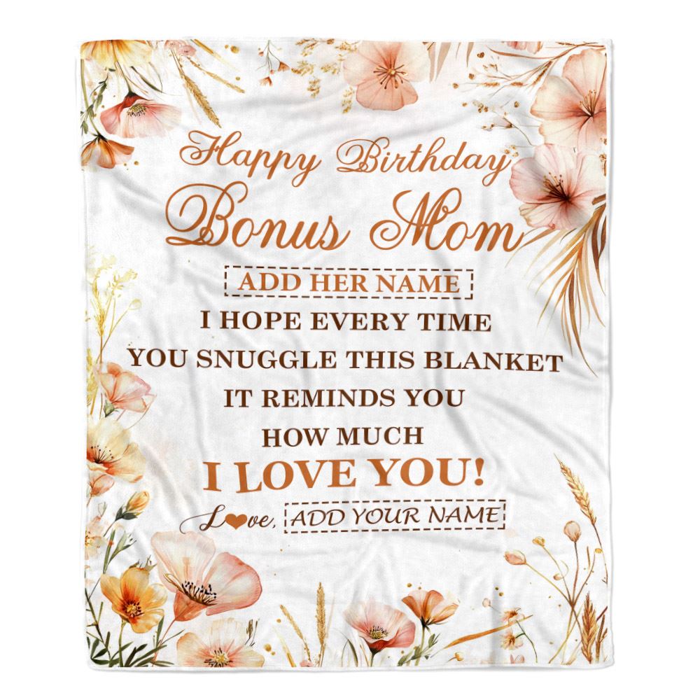 Personalized Birthday Gifts For Bonus Mom Gifts From Stepdaughter Blanket Yellow Happy Birthday Stepmom Unique Gifts Bday Customized Fleece Blanket | teecentury