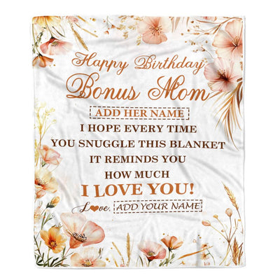 Personalized Birthday Gifts For Bonus Mom Gifts From Stepdaughter Blanket Yellow Happy Birthday Stepmom Unique Gifts Bday Customized Fleece Blanket | teecentury