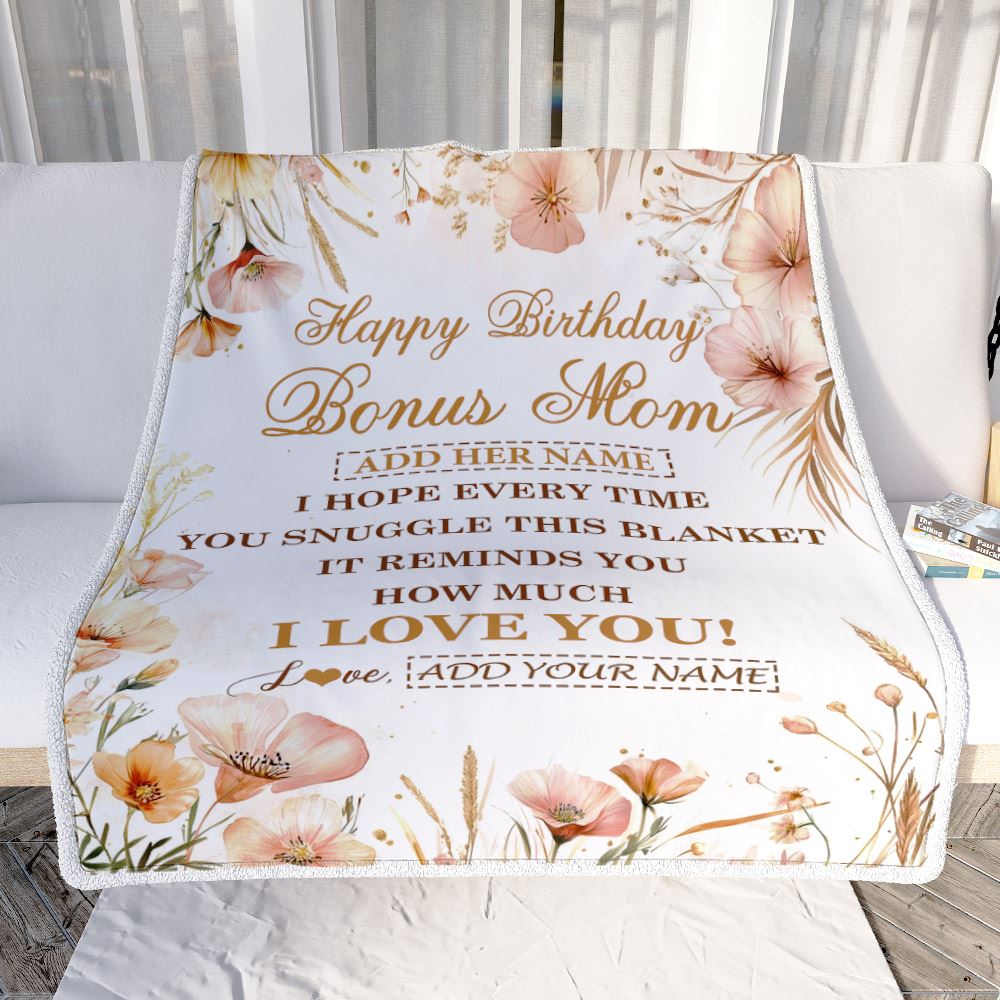 Personalized Birthday Gifts For Bonus Mom Gifts From Stepdaughter Blanket Yellow Happy Birthday Stepmom Unique Gifts Bday Customized Fleece Blanket | teecentury