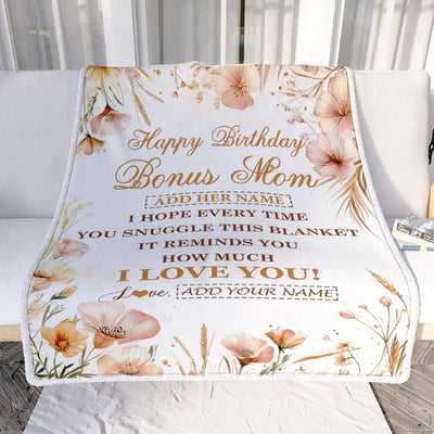 Personalized Birthday Gifts For Bonus Mom Gifts From Stepdaughter Blanket Yellow Happy Birthday Stepmom Unique Gifts Bday Customized Fleece Blanket | teecentury