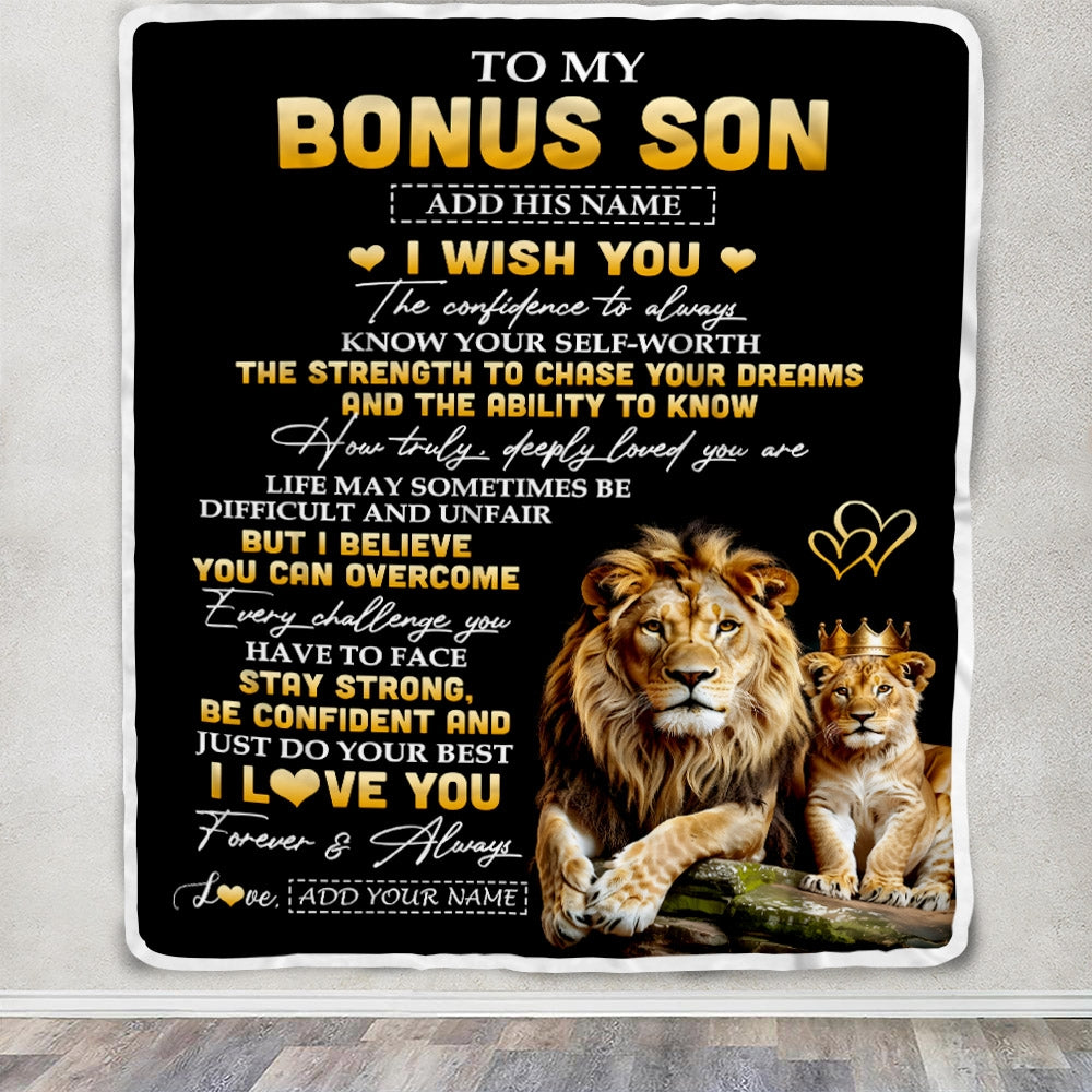 Personalized Birthday Gifts For Bonus Son From Stepdad Blanket I Wish You To My Stepson Gifts Graduation Christmas Gift Ideas Customized Fleece Throw Blanket | teecentury