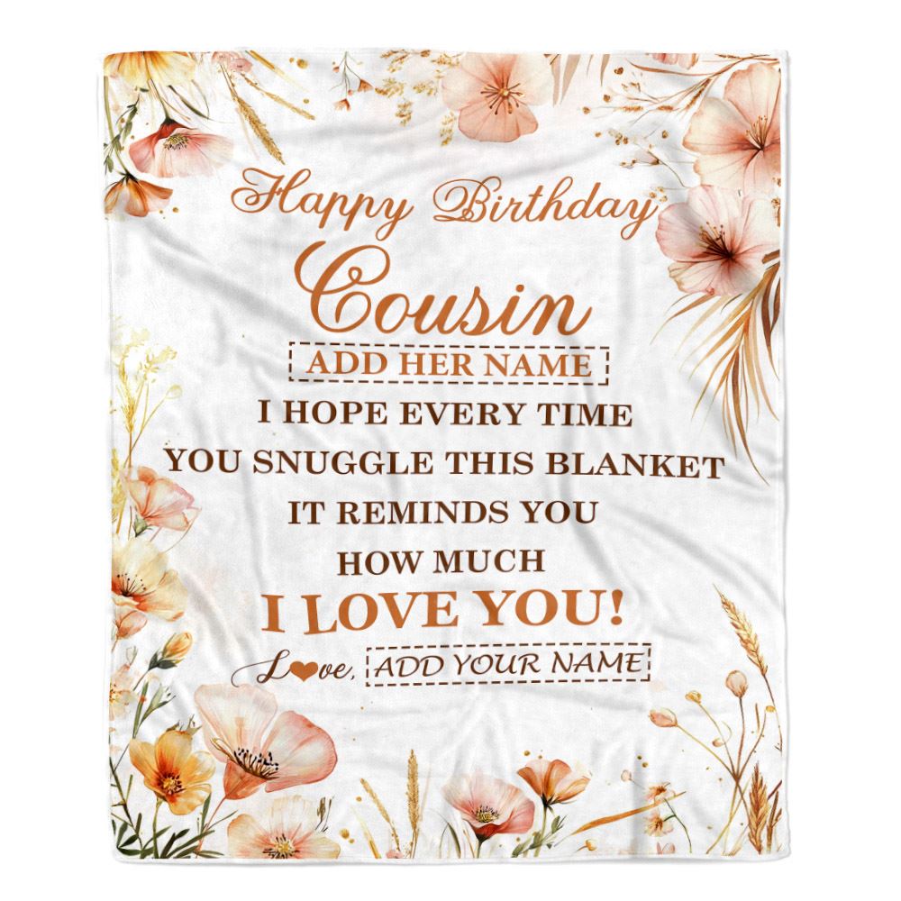 Personalized Birthday Gifts For Cousin Gifts From Family Blanket Yellow Happy Birthday Cousin Unique Gifts Bday Customized Fleece Throw Blanket | teecentury