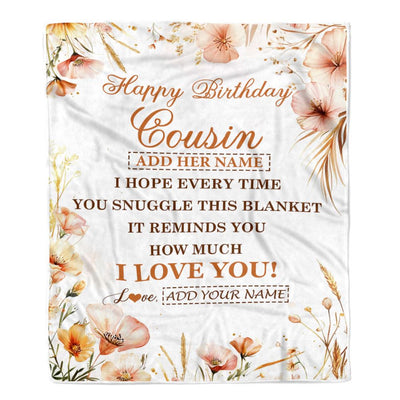 Personalized Birthday Gifts For Cousin Gifts From Family Blanket Yellow Happy Birthday Cousin Unique Gifts Bday Customized Fleece Throw Blanket | teecentury
