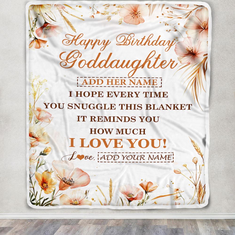 Personalized Birthday Gifts For Goddaughter Gifts From Godmother Blanket Yellow Happy Birthday Goddaughter Unique Gifts Bday Customized Fleece Blanket | teecentury