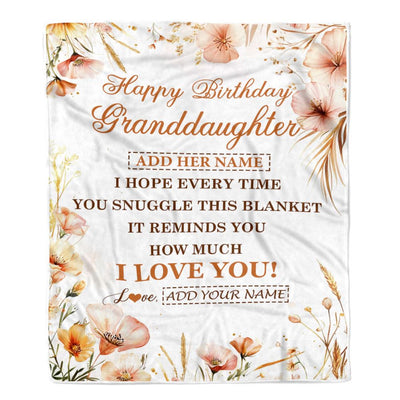 Personalized Birthday Gifts For Granddaughter Gifts From Grandma Blanket Yellow Happy Birthday Granddaughter Unique Gifts Bday Customized Fleece Blanket | teecentury