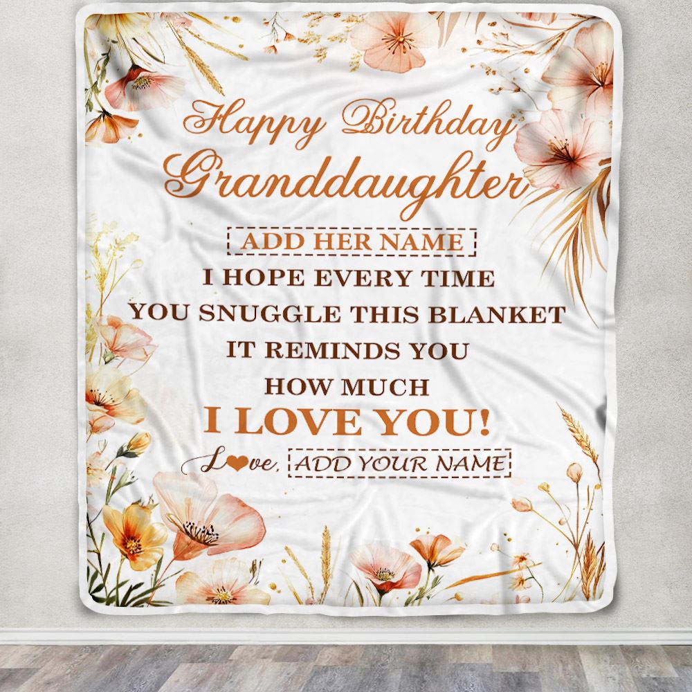 Personalized Birthday Gifts For Granddaughter Gifts From Grandma Blanket Yellow Happy Birthday Granddaughter Unique Gifts Bday Customized Fleece Blanket | teecentury