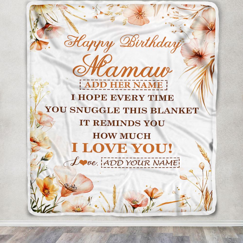 Personalized Birthday Gifts For Mamaw Gifts From Granddaughter Grandson Blanket Yellow Happy Birthday Mamaw Unique Gifts Bday Customized Fleece Blanket | teecentury