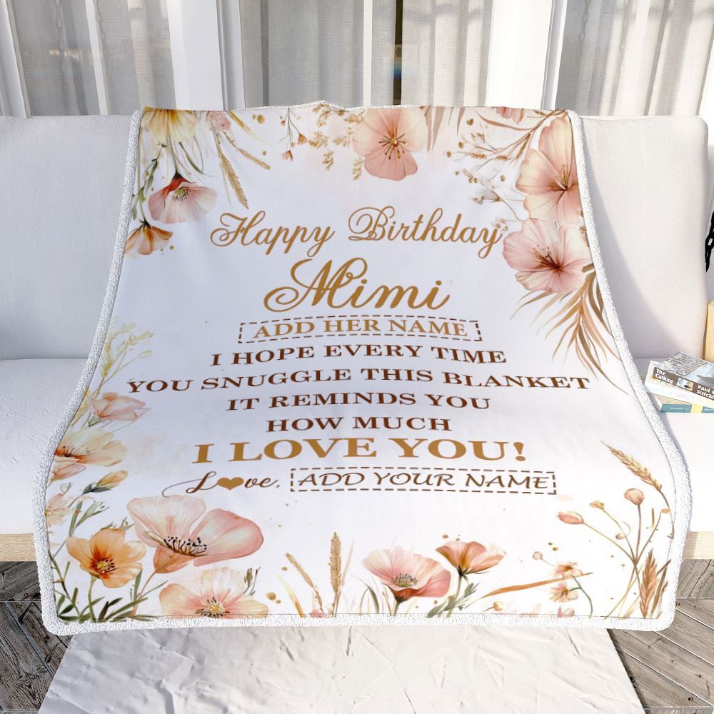 Personalized Birthday Gifts For Mimi Gifts From Granddaughter Grandson Blanket Yellow Happy Birthday Mimi Unique Gifts Bday Customized Fleece Blanket Teecentury