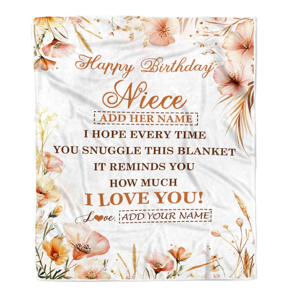 Personalized Birthday Gifts For Niece Gifts From Aunt Uncle Blanket Yellow Happy Birthday Niece Unique Gifts Bday Customized Fleece Throw Blanket | teecentury