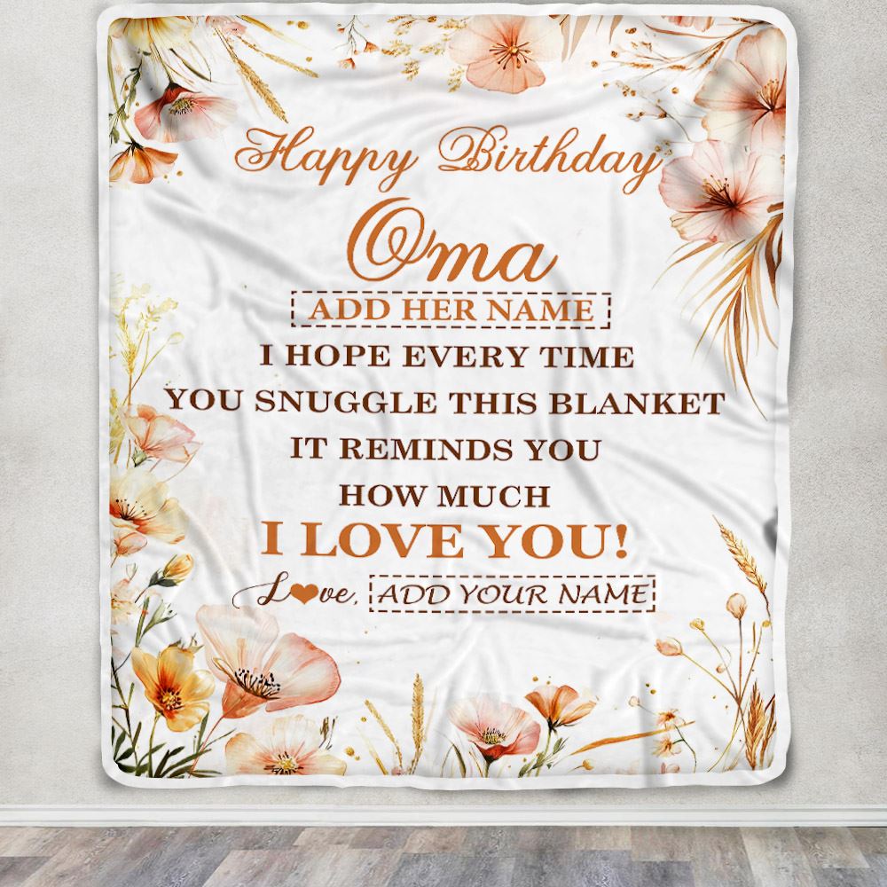Personalized Birthday Gifts For Oma Gifts From Granddaughter Grandson Blanket Yellow Happy Birthday Oma Unique Gifts Bday Customized Fleece Blanket | teecentury
