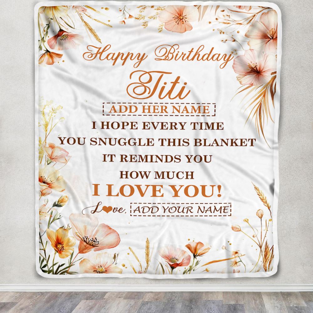 Personalized Birthday Gifts For Titi Gifts From Niece Nephew Blanket Yellow Happy Birthday Titi Unique Gifts Bday Customized Fleece Throw Blanket | teecentury