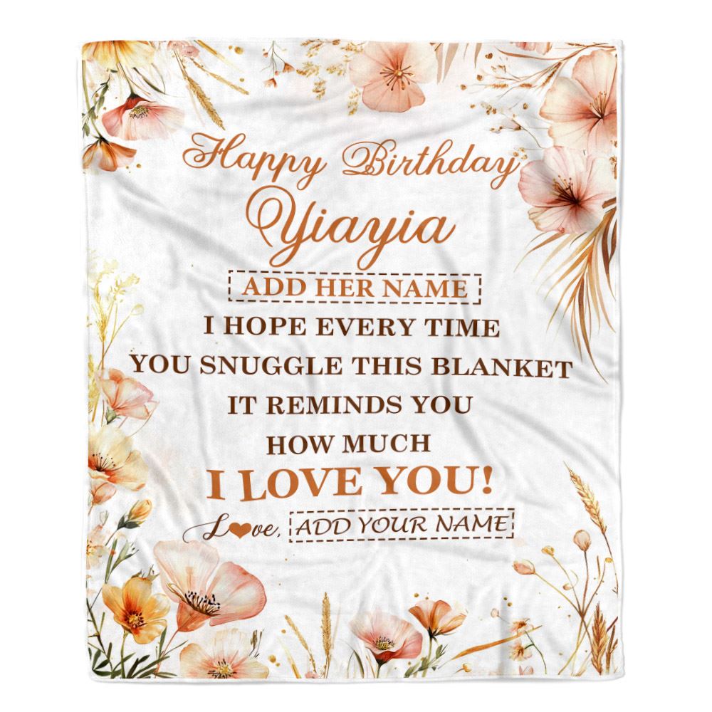 Personalized Birthday Gifts For Yiayia Gifts From Granddaughter Blanket Yellow Happy Birthday Yiayia Unique Gifts Bday Customized Fleece Throw Blanket | teecentury