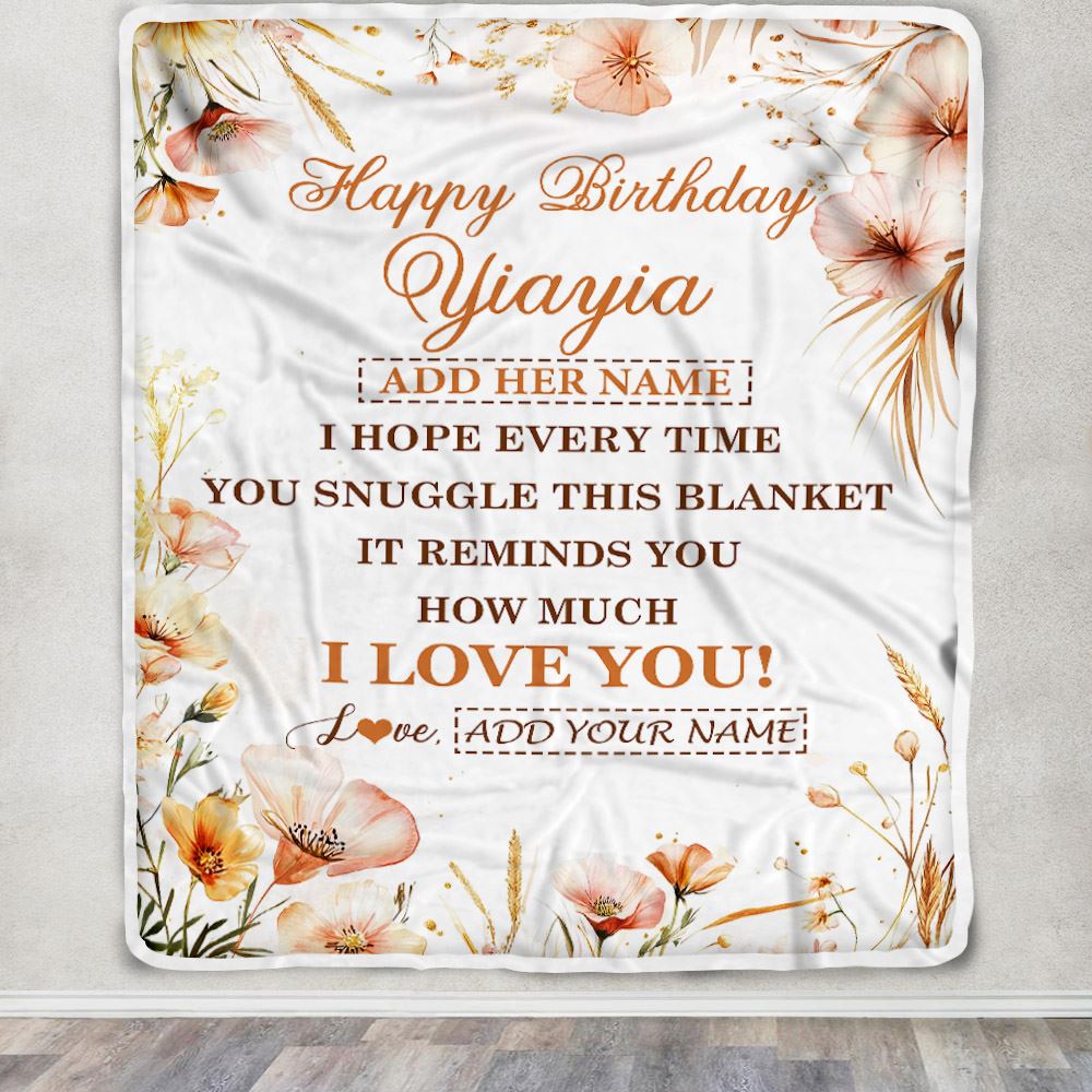 Personalized Birthday Gifts For Yiayia Gifts From Granddaughter Blanket Yellow Happy Birthday Yiayia Unique Gifts Bday Customized Fleece Throw Blanket | teecentury