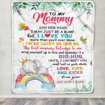 Personalized Blanket For Mommy From Baby Bump Mommy Baby Elephant First Time Mom 1st Mother's Day Custom Name Mommy Baby Gifts Customized Fleece Throw Blanket | teecentury