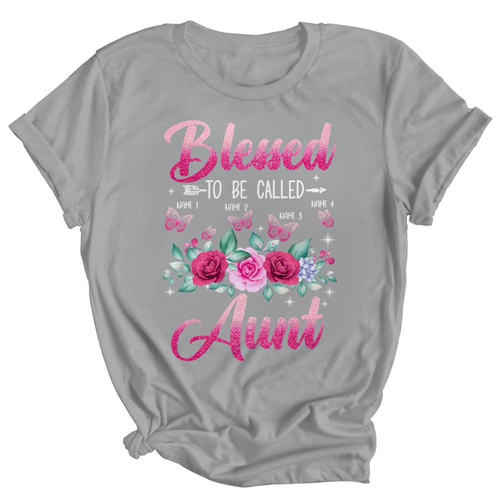 Personalized Blessed To Be Called Aunt Custom Kids Name Mothers Day Birthday Christmas Rose Butterfly Shirt & Tank Top | teecentury
