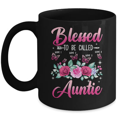 Personalized Blessed To Be Called Auntie Custom Kids Name Mothers Day Birthday Christmas Rose Butterfly Mug | teecentury