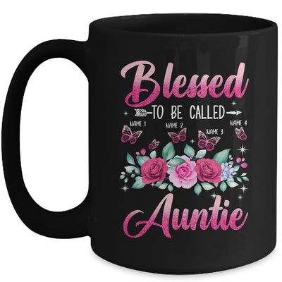 Personalized Blessed To Be Called Auntie Custom Kids Name Mothers Day Birthday Christmas Rose Butterfly Mug | teecentury