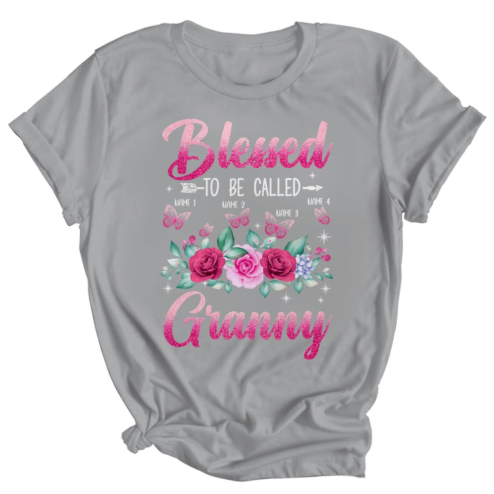 Personalized Blessed To Be Called Granny Custom Grandkids Name Mothers Day Birthday Christmas Rose Butterfly Shirt & Tank Top | teecentury