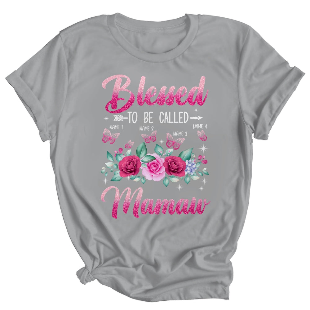 Personalized Blessed To Be Called Mamaw Custom Grandkids Name Mothers Day Birthday Christmas Rose Butterfly Shirt & Tank Top | teecentury
