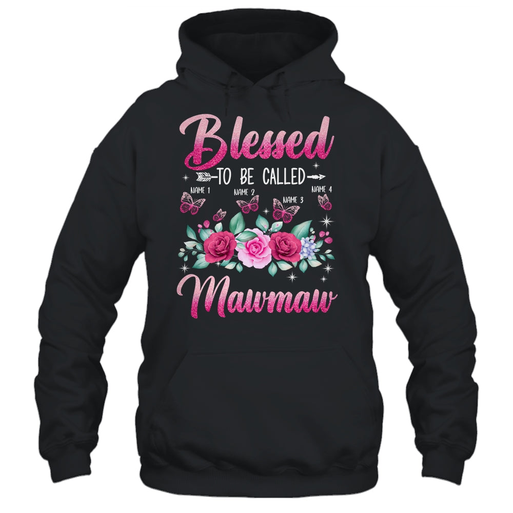 Personalized Blessed To Be Called Mawmaw Custom Grandkids Name Mothers Day Birthday Christmas Rose Butterfly Shirt & Tank Top | teecentury
