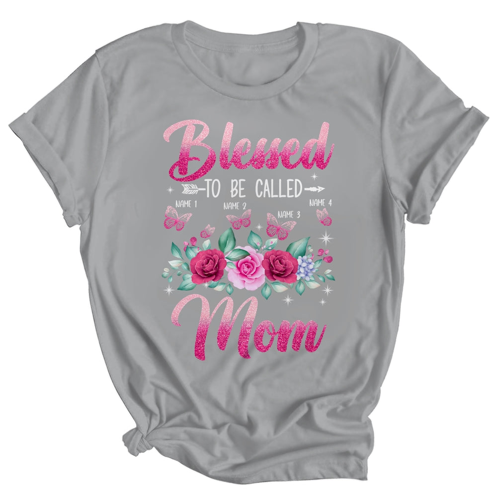 Personalized Blessed To Be Called Mom Custom Kids Name Mothers Day Birthday Christmas Rose Butterfly Shirt & Tank Top | teecentury