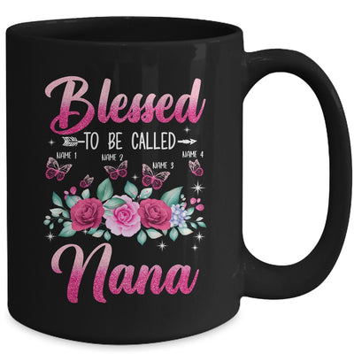 Personalized Blessed To Be Called Nana Custom Grandkids Name Mothers Day Birthday Christmas Rose Butterfly Mug | teecentury
