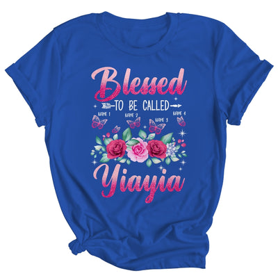 Personalized Blessed To Be Called Yiayia Custom Grandkids Name Mothers Day Birthday Christmas Rose Butterfly Shirt & Tank Top | teecentury